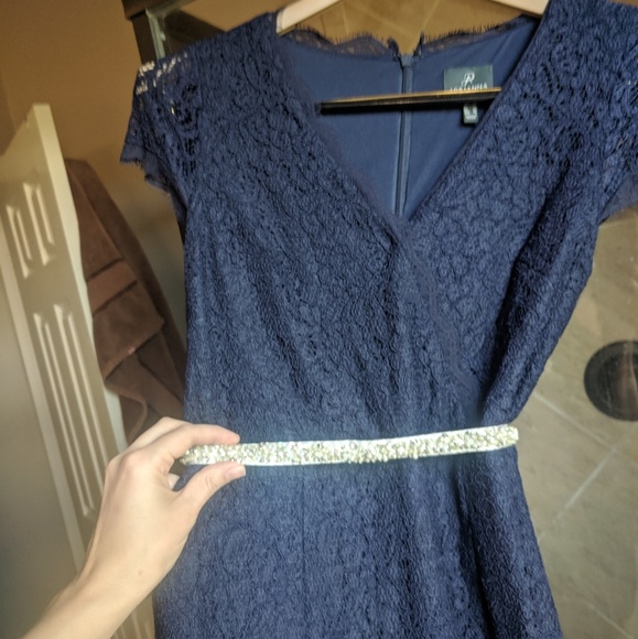 SoldAdrianna Papell 91910380 Navy Lace Cap Sleeves - Picture 7 of 7